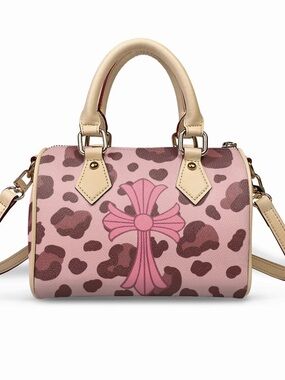 Pink Leopard Cross Accent Satchel Handbag
